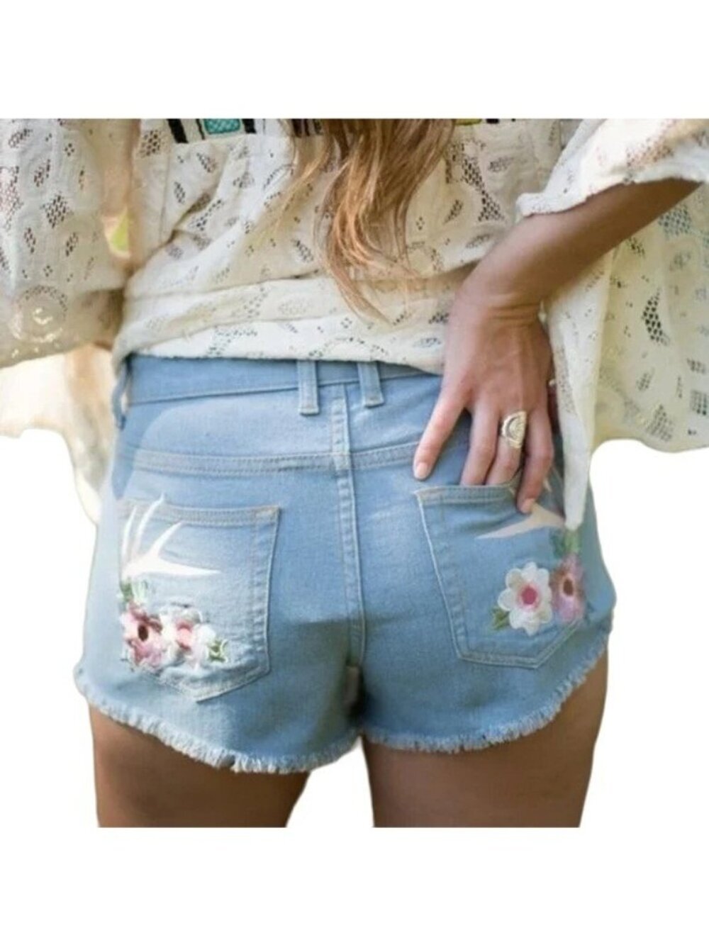 Judith March Embroidered Jean Shorts